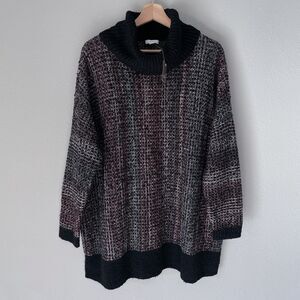 Pure J. Jill Jacquard Pullover Sweater XS/S Cowl Oversized Black Multicolor NWT